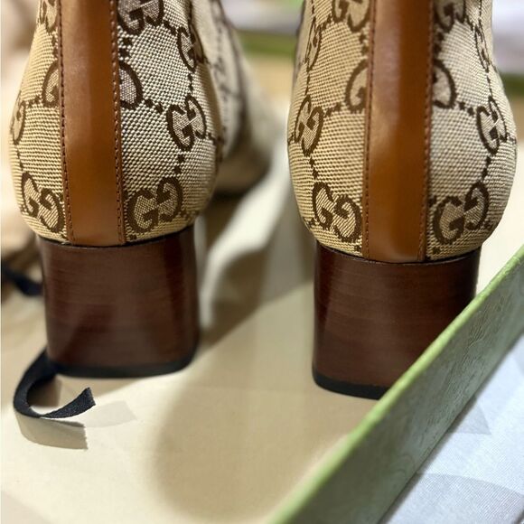 GUCCI Ellis GG Monogram Supreme Canvas & Leather Ankle Boots Brown - Picture 4 of 13